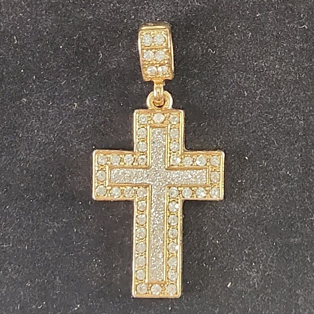 Pendant Necklace Cross Gold Color Rhinestones? Bling Hip Hop Jesus Crucifix 2"